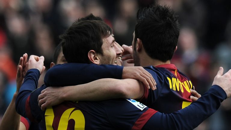 Lionel Messi celebrates his latest Barcelona goal