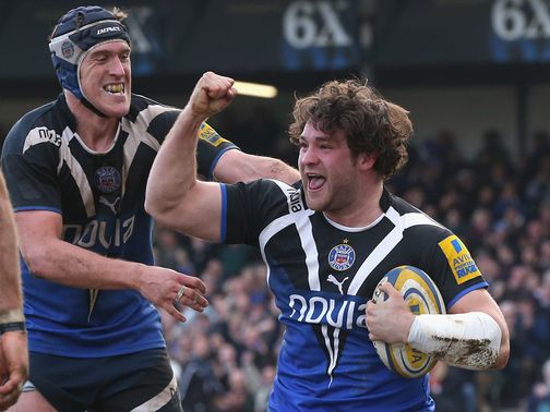Nathan Catt celebrates his try