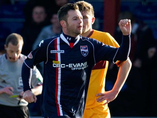 Ivan Sproule celebrates his goal in County's 3-0 defeat of Motherwell