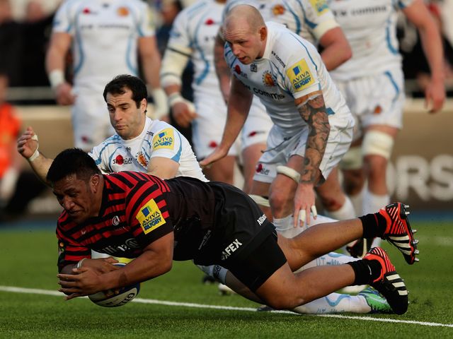Mako Vunipola scores a try for Sarries