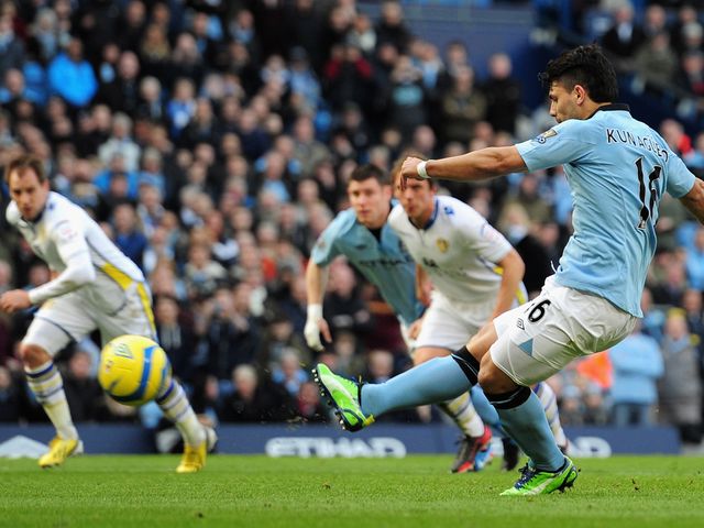 Sergio Aguero scores from the penalty spot,