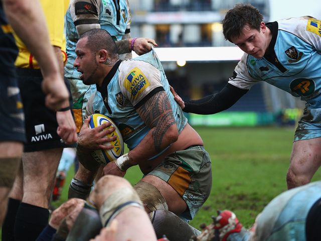 Samu Manoa goes in for a Northampton try