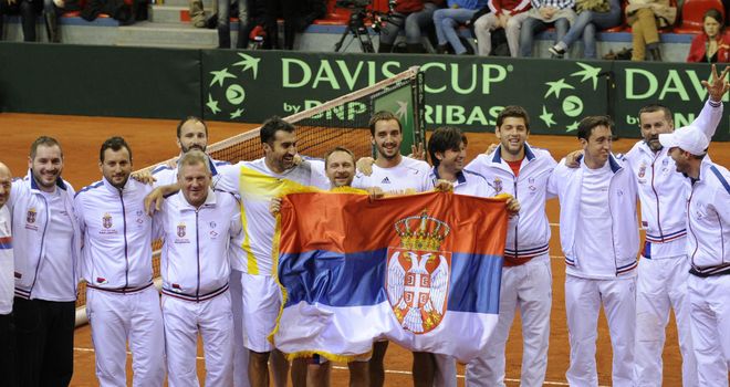 Serbia: Davis Cup team celebrate victory over Belgium in Charleroi