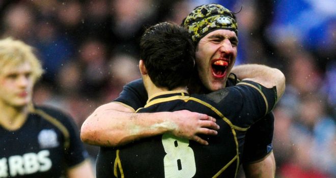 Scotland celebrate after 12-8 victory over Ireland