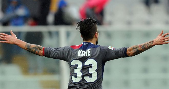 Panagiotis Kone celebrates Bologna's winner