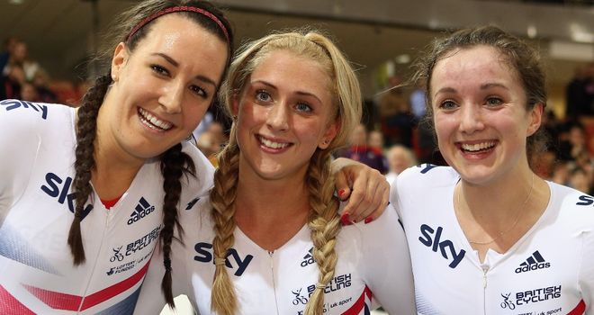 From left, Dani King, Laura Trott and Elinor Barker won Britain's first gold of the world championships