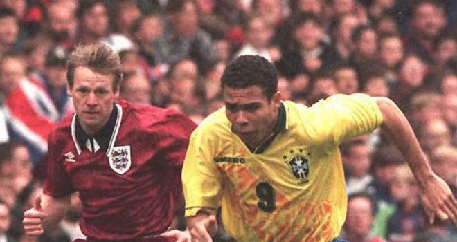 Ronaldo has Stuart Pearce chasing his tail as Brazil teach England a lesson at Wembley back in 1995