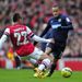 Arsenal midfielder Francis Coquelin and Blackburn's Martin Olsson battle for the ball