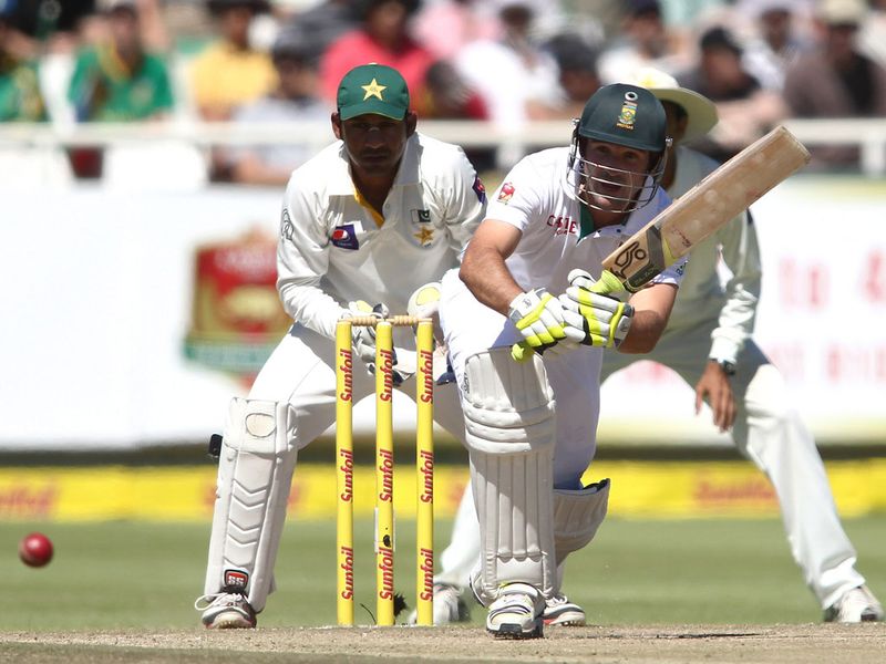 Dean Elgar made 23 before becoming Saeed Ajmal's sixth wicket.