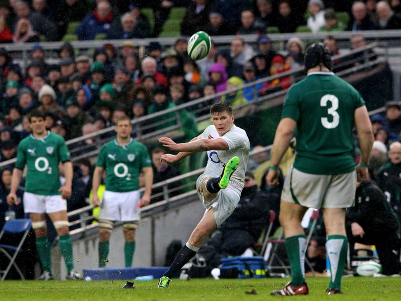 Kicking clear: With the scores tied at 6-6, Farrell adds two further penalties to give England daylight and they hold on to win