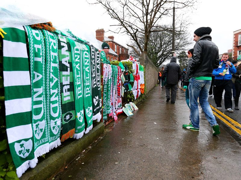 Show your support: Scarves for sale outside the Aviva Stadium