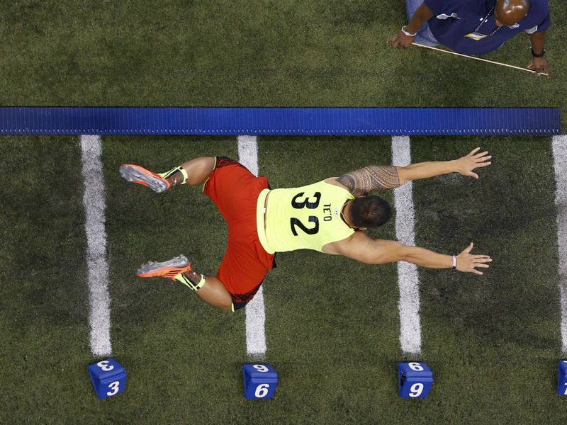 Much talked about Manti Te'o takes on the standing jump