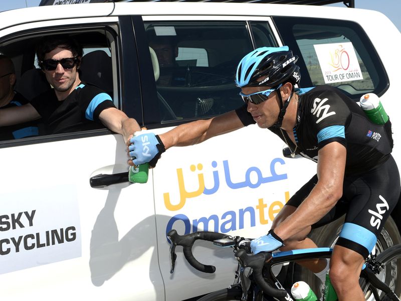 Porte collected a new bottle from the team car