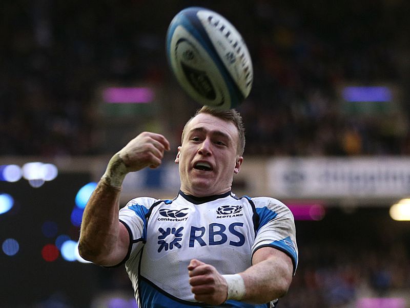 Take that: Hogg celebrates his try which gives Scotland a big lead