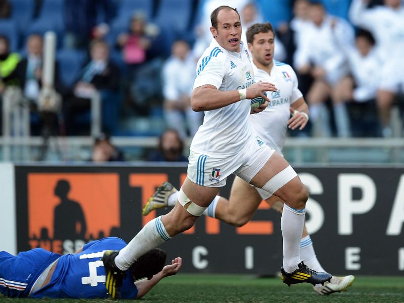Dream start: Sergio Parisse scores the first try of the match for Italy in the opening five minutes of the match