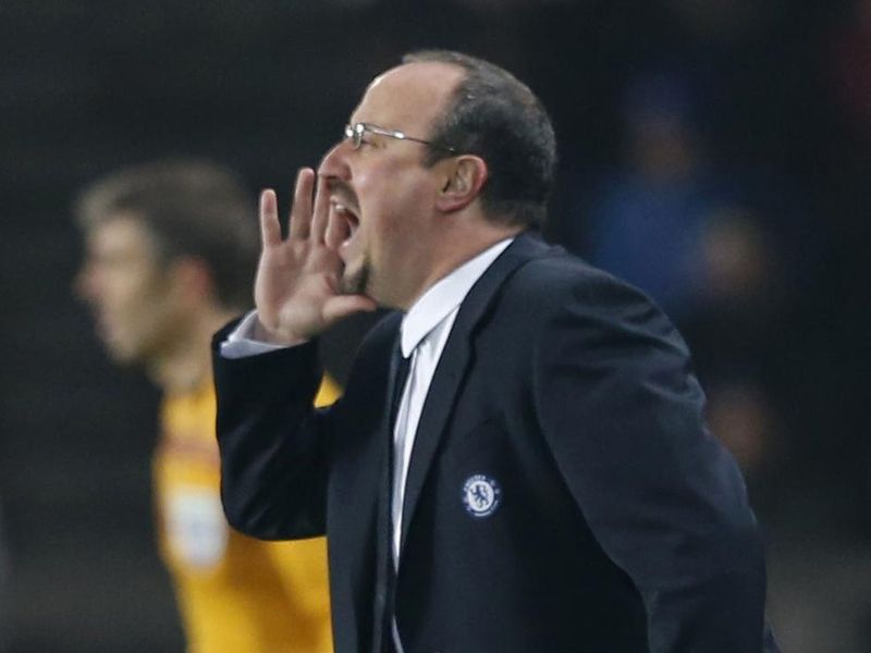 Under-pressure Rafael Benitez shouts from the sidelines as his Chelsea team take on Sparta Prague