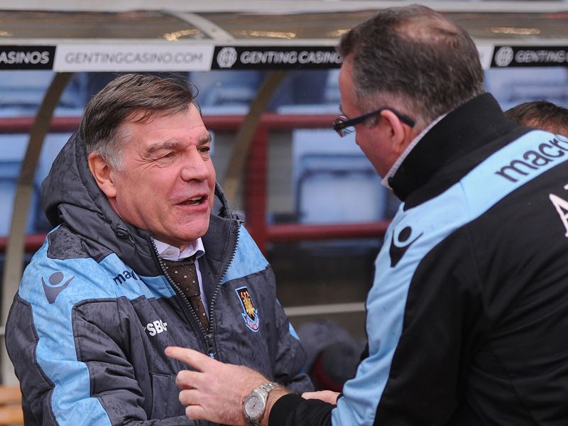 Hammers manager Sam Allardyce is welcomed to Villa Park by counterpart Paul Lambert as the two sides go head-to-head.