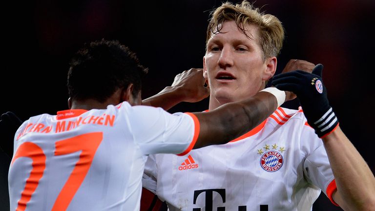 David Alaba celebrates with Bastian Schweinsteiger
