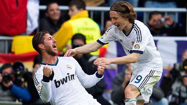 Captain Sergio Ramos celebrates after bagging El Clasico winner