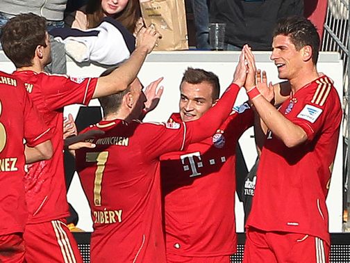 Bayern Munich celebrate Mario Gomez's goal