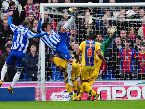 Leonardo Ulloa scores the first of his two goals
