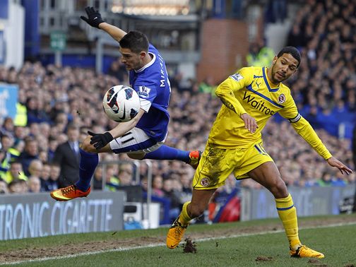 Kevin Mirallas tangles with Jobi McAnuff
