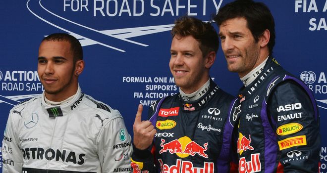 The Qualy top three: Hamilton and Webber flank polesitter Vettel