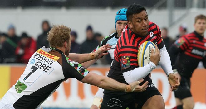 Mako Vunipola on the charge for Saracens