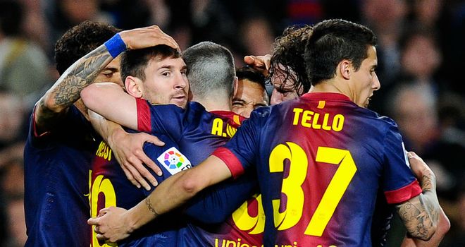 Lionel Messi: Celebrating after scoring in 17th consecutive league game