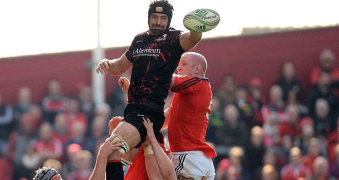 Paul O'Connell (in red) in action in Europe against Edinburgh