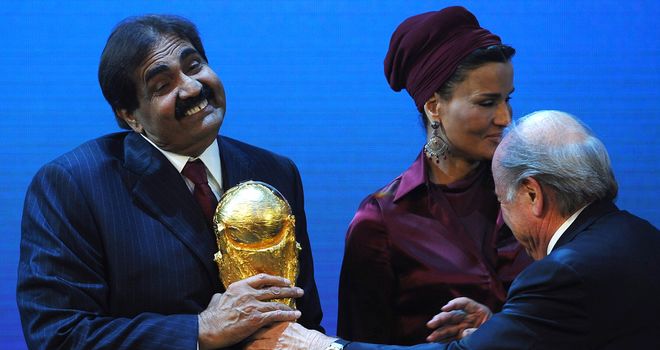 Sepp Blater (right) with Qatar tournament chief Sheikh Hamad bin Khalifa Al-Thani