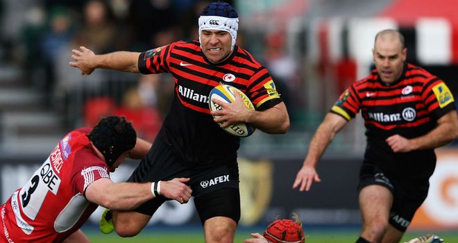 Schalk Brits makes some hard yards for Saracens