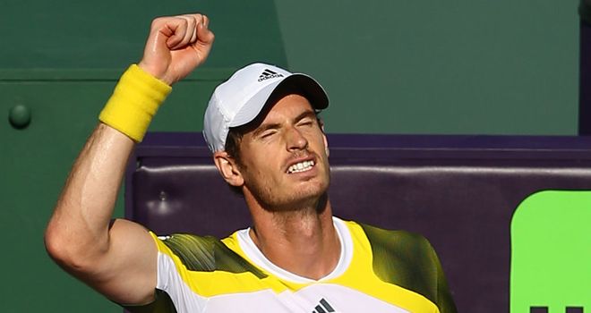Andy Murray celebrates victory over Marin Cilic in Miami