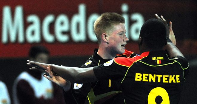 Kevin De Bruyne celebrates his opener against Macedonia