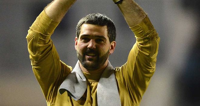 Julian Speroni: Crystal Palace goalkeeper celebrates after victory at Derby