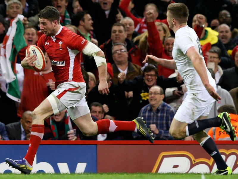 Try time: Wales's wing Alex Cuthbert scores in the corner ...