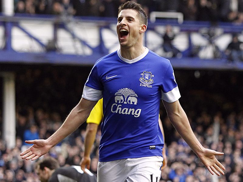 Kevin Mirallas celebrates netting Everton's third