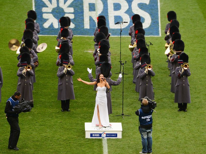 Good voice: Laura Wright sings the national anthem