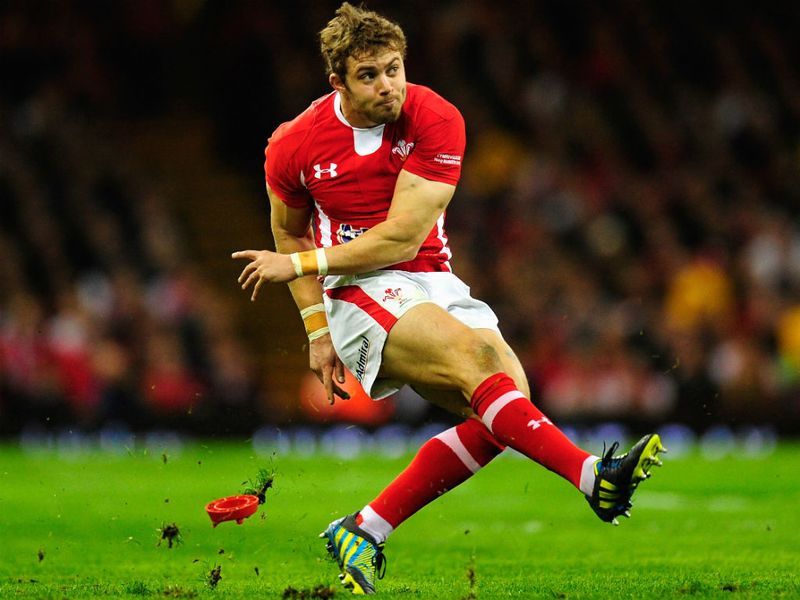 Top kicking: Leigh Halfpenny kicks three Welsh penalties in the first-half