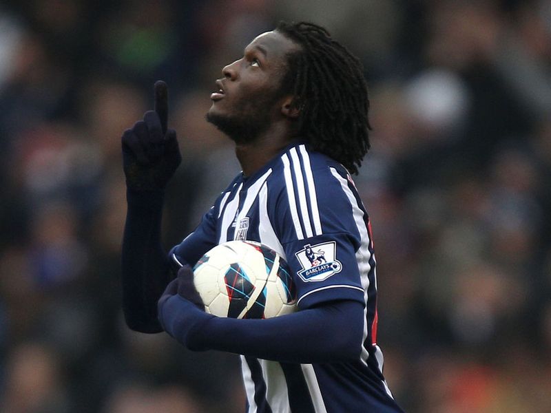 Romelu Lukaku points skyward after levelling it up for the Baggies