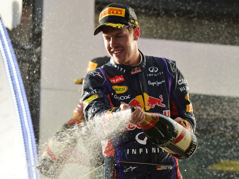 Sebastian Vettel sprays the bubbly
