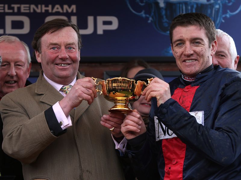 Nicky Henderson and Barry Geraghty with the Cheltenham Gold Cup