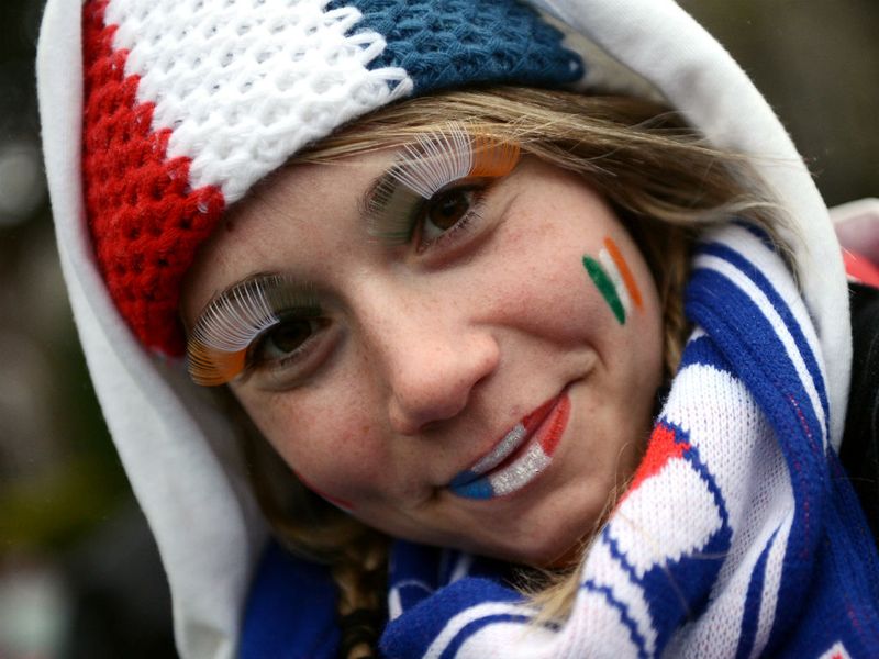 Eager anticipation: A fan pictured before the clash between Ireland and France