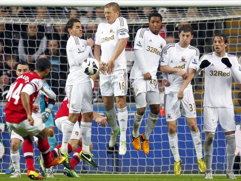 Arsenal's Theo Walcott attempts to break the deadlock at the Liberty Stadium in their clash with Swansea