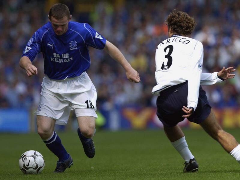Aged 16 Wayne Rooney makes his senior debut for Everton against Tottenham Hotspur in a 2-2 draw at Goodison on August 17, 2002.
