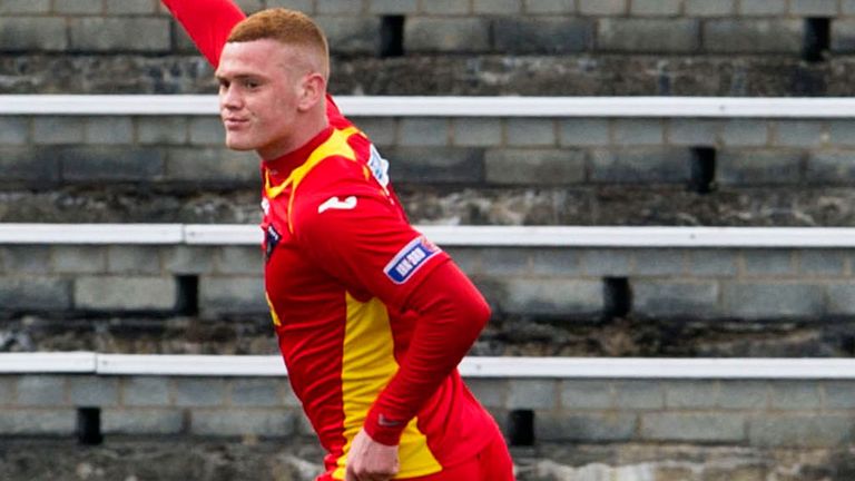 Ryan Thomson celebrates his goal in Dunfermlines win at Cappielow