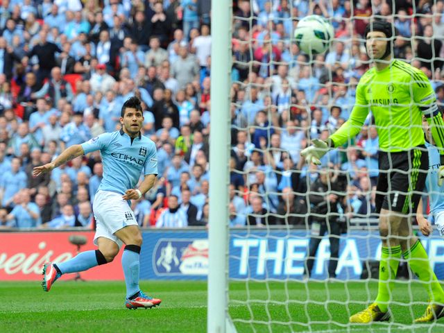 Sergio Aguero's header doubled Man City's lead at Wembley
