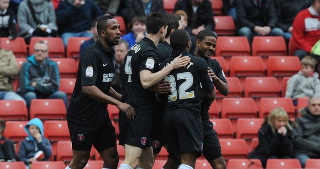 Charlton celebrate Bradley Pritchard's strike