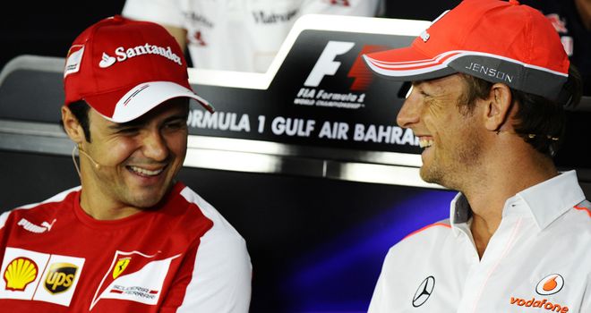 Felipe Massa and Jenson Button in the Thursday press conference
