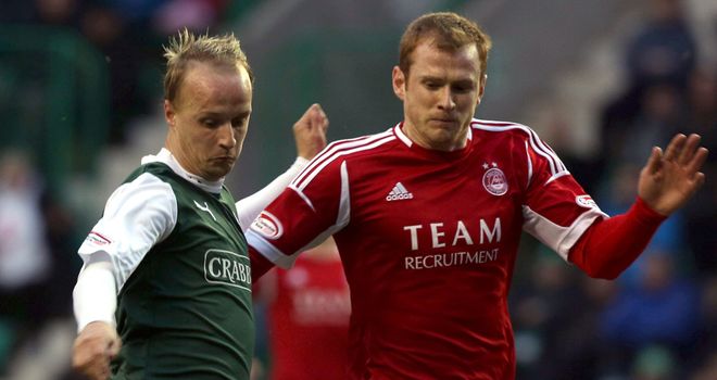 Leigh Griffiths (left) carried Hibs most potent attacking threat against Aberdeen